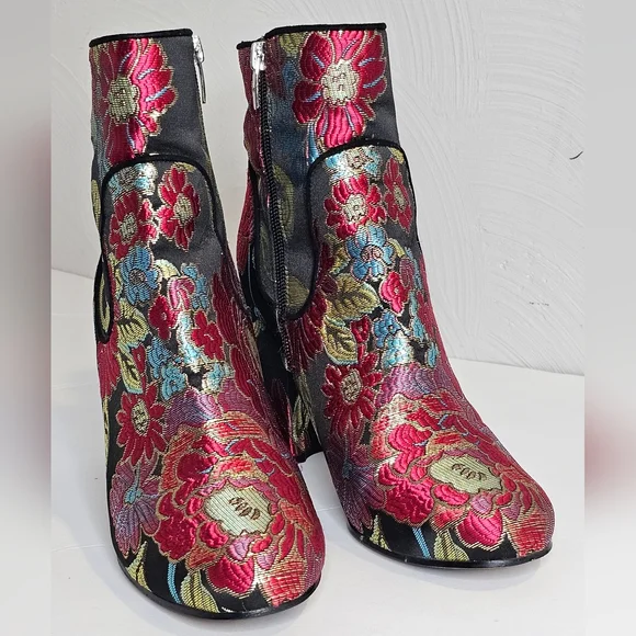 Marc Fisher Floral Embroidered Ankle Boots - Black and Multicolor - Picture 4 of 14
